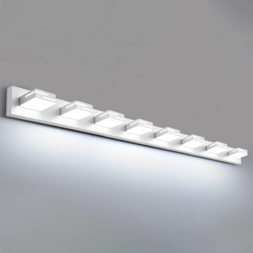 Image of LED Modern Bathroom Vanity Light Fixtures, Dimmable White Vanity Lights for Bathroom Lighting Fixtures Over Mirror, with 360 Rotatable Acrylic Heads 8-Light 54-inch (Cool White 6000K)