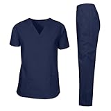 VIOPY Traje Scrubs Uniforme Conjunto Filipinas Médico Hombre con Múltiples Bolsillos Prácticos (Azul, G)