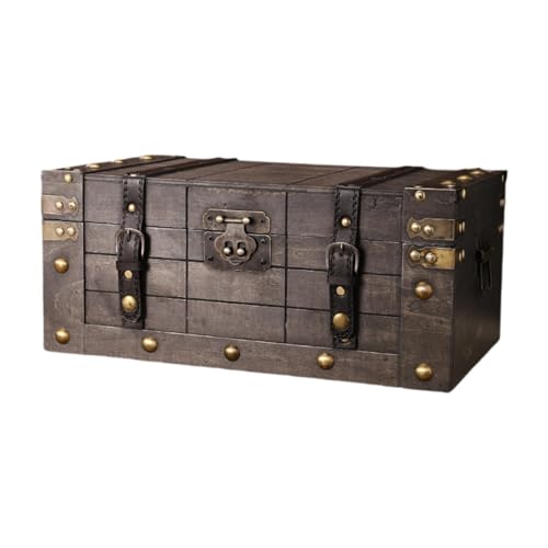 Harilla Baule del Tesoro in Legno, Decorativo, Antico, Versatile, Scatola dei ricordi, Baule portaoggetti Pirata, 33 Cm X 20 Cm X 14