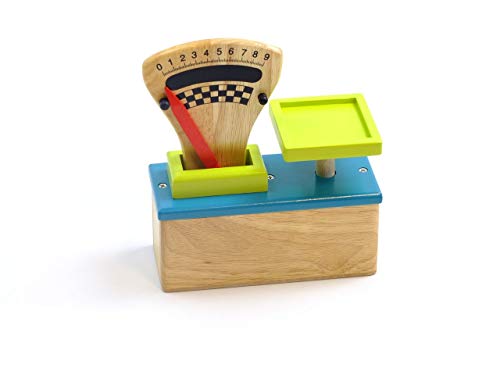 Unbekannt Türkis/Petrolfarbene Kaufladen-Waage aus Holz mit beweglichem Gewichts-Zeiger + Skala von 0-9…