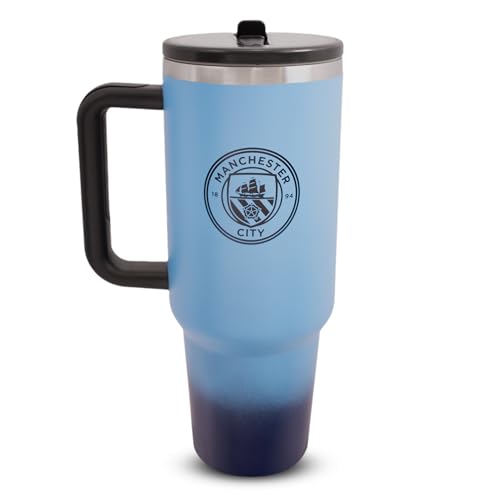 Bouteille isotherme Manchester City 1,18l - Bouteille d'eau métal avec paille pour le sport