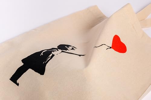 Umhängetasche Banksy Girl with Balloon: Stofftasche, Jutebeutel mit Streetart-Motiv. Aus 100% Baumwolle mit Langen Trägern