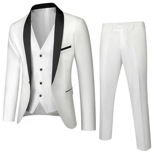 Men 3-Piece Slim Fit 1-Button Shawl Lapel Tuxedo Wedding Business Party Wrinkle Resistant Set Navy Blue3