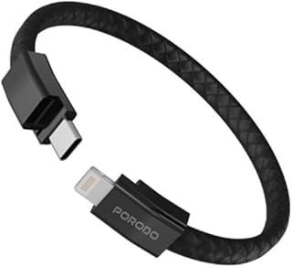 Porodo USB-C to Lightning Magnetic Steel Clasp Wristband Cable, PD 27W Fast Charging, Stylish Wearable Braided PU Leather, Compatible with iPhone 16/15/14/13, Samsung S25/S24/S23/S22, iPad (Black)