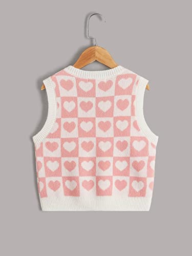 Floerns Girls Heart Print Sleeveless Sweater Vest V Neck Knitwear Tank Top Pink Multi 10Y thumb #1