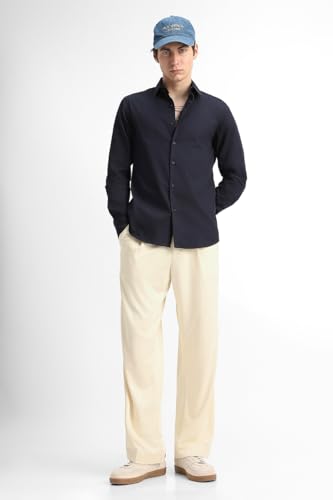 Image of SNITCH Men Casual Trousers | Loose Fit Pleated Front Plain Wide-Leg Style | Lightweight Polyester Blend Medium-Stretch Fabric for Summer & All-Day Comfort Wear