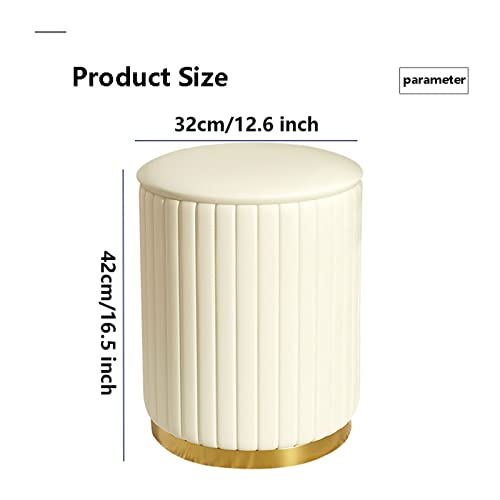Banco tapizado con Almacenamiento, Taburete de sofá con Base metálica, puf, tocador, Banco Redondo para Zapatos, Banco con baúl, reposapiés de Cuero y Tela para Sala de Estar.