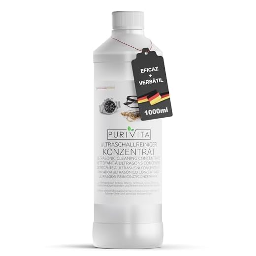 PURIVITA - Líquido para Limpiador Ultrasonidos - baño ultrasónico, Limpiador plata, gafas, dentaduras postizas, joyas - Limpiador Ultrasónico 1000ml