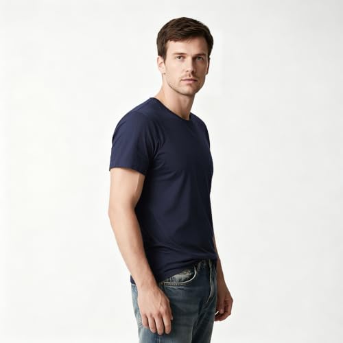Image of ORJ 2 Pack Men t Shirts Crew Neck Short Sleeve Men's Undershirt Plain Polyester tee Bulk Stretch Soft Tees