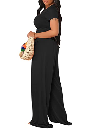 Image of Casual Summer 2 Piece Outfits for Women Crop Top High Waist Pants Sets