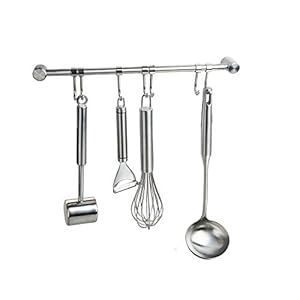 IMEEA Kitchen Tool Hooks, Paddle Hanger, 15.7 inches (40 cm), Wall Mounted, SUS304 Stainless Steel, 7 Pieces of Movable Hooks Included