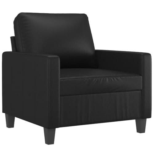 vidaXL Fauteuil, Siège avec Coussin, Chaise avec Dossier et Accoudoirs Rembourrés, Meuble de Salon Salle de Séjour, Moderne, Noir Similicuir
