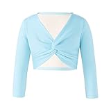  Oyolan Enfant Fille Cache-Coeur de Danse Classique Haut Danse Ballet Gym Veste Boléro Manches Longues Dancewear 5-16 Ans Type A Bleu Clair 9-10 Ans