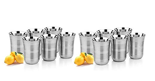 KITCHEN CLUE Heavy Gauge Quality Stainless Steel Flower tope Drinkware Glasses It is Non-Breakable and Durable, Dishwasher Safe, Rust Free with Silver Touch Finish Set of 12 Pcs