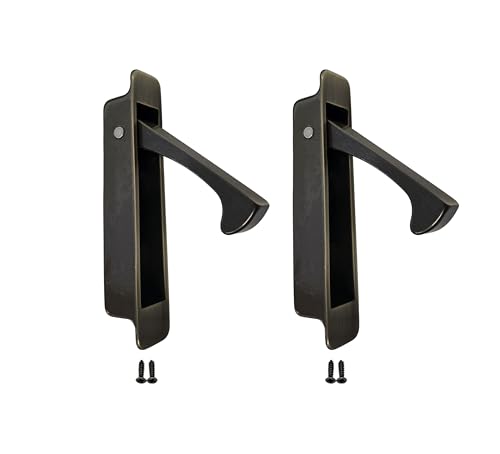 Image of QCAA Forged Solid Brass Edge Pull, Sliding Pocket Door Pull Handle, Antique Brass, 2 Pack, Made in Taiwan