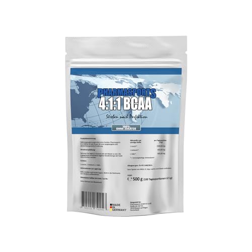 Pharmasports BCAA 4:1:1 Pulver - 500 g 100 Prozent essentielle Aminosäure natürlich aus Fermentation