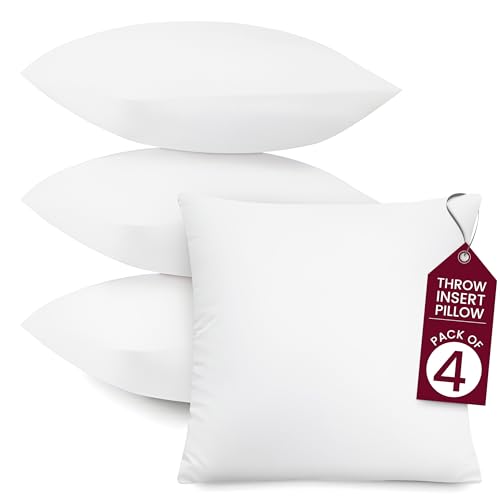 Hannah Linen Relleno de almohada: juego de 4 almohadas suaves para sofá o cama, cojín decorativo para interiores, almohadas cuadradas (blanco, 16 x 16)