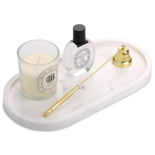 Vassoio Portaoggetti Bagno Vassoio Marmo Ovale Moderno Decorazioni Svuotatasche Ingresso Organizzazione per Candele Profumi Cucina Tessuti Sapone Shampoo Cosmetici Jazz Bianco 30 x 15 cm