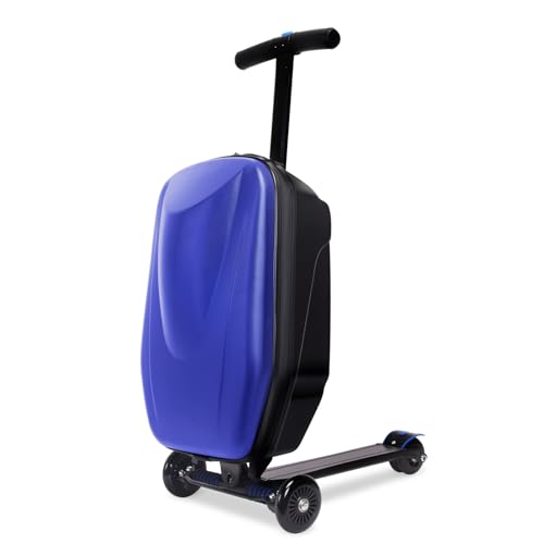 Icoget Maleta para patinete infantil 2 en 1 de viaje, maleta plegable de mano con 3 ruedas, color azul