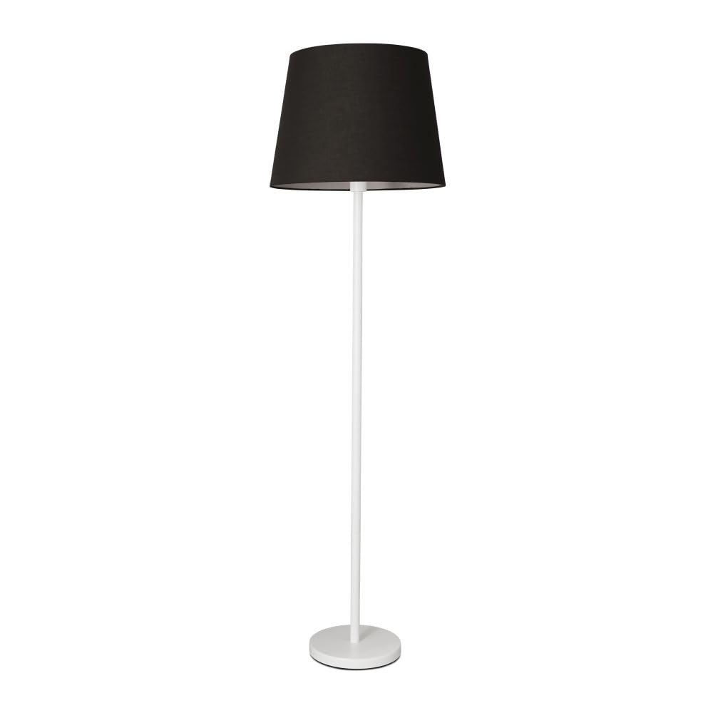 ValueLights | White Metal Single Stem Floor Lamp with Black Tapered Lampshade for Living Room Lounge | Floor Lamps, Home Décor & Improvement Essential
