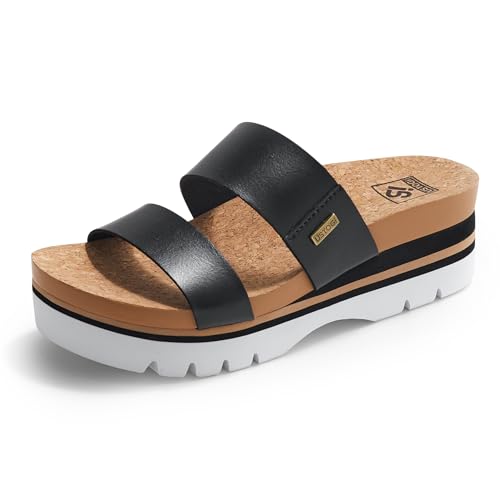 Image of Women's Higher Platform Sandals Arch Support Beach Slides for Woman Orthotic Summer Causal Cork Footbed Slip on Cushion Cute 2 Strap Flatform 2.2IN sandalias de mujer