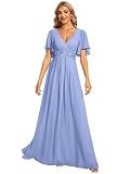 Ever Pretty Robe de T Moin de Mariage Longue Appliqu Col V Manches Courtes Chic FB 38