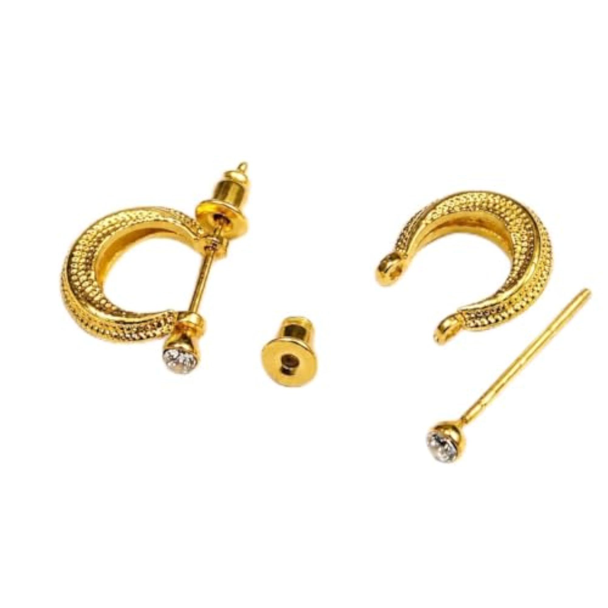 Unisex Gold Toned Dotted Hoop Kundal Zirconia Earrings