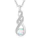 LOCIBLO October Birthstone Necklaces for Women 925 Sterling Silver Infinity Pendant White Gold Synthetic Opal Necklace Jewellery for Her, 16'+2'
