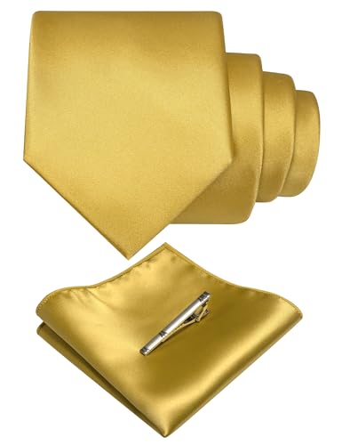 Image of RBOCOTT Mens Woven Tie and Pocket Square with Tie Bar Sets Solid Necktie