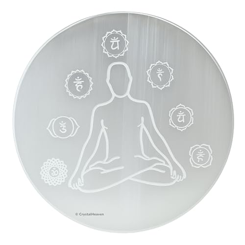 Image of Certified Selenite Crystal Charging Plate, 4 Inch Engraved Chakra Buddha Selenite Plate for Crystal Cleansing Re-Energy Work, Meditation and Pooja (4 Inch, Chakra Buddha)