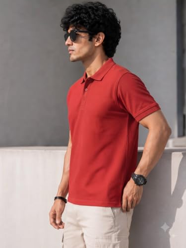 Image of MAYKR Men's Red Stylish Polo Neck Short Sleeve T-Shirt