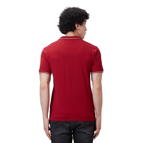 Image of Raymond Contemporary Fit Pure Cotton Solid Pattern Polo Neck Casual T-Shirt