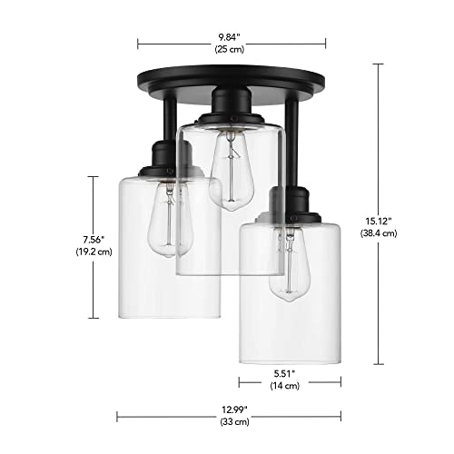 Globe Electric 65456 3-Light Flush Mount Ceiling Light, Matte Black, Clear Glass Shades, Ceiling Light Fixture, Light Fixtures Ceiling Mount, E26 Socket, Bedroom Lights For Ceiling, Flush Mount Light #TOP5