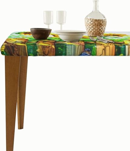 Nappe rectangulaire tournesol 48x30 en polyester élastique lavable