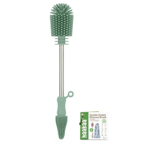 Image of haakaa Cleaning Brush Silicone Bottle Brush Double-Ended Soft Silicone Bristles for Breast Pumps, Breast Milk Collectors, Baby Bottles, Teats, Breastmilk Storage Bags, Pea Green-1pk