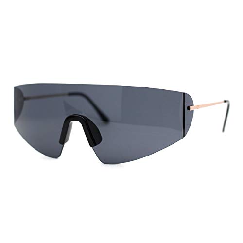 Retro Robotic Shield Rimless Sport Oversize Sunglasses2