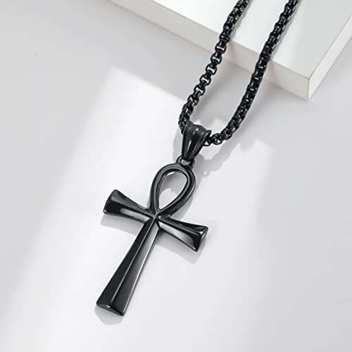 Rnivida Men's Ankh Cross Necklace Stainless Steel Coptic Ankh Pendant Necklace with 24 Inch Chain (Black) by Rnivida - Used condition - Image 2