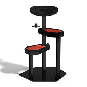 Happy & Polly Gothic Cat Tree with Coffin Bed – 40.9″ Black Cat Tower with Soft Mats – Large Cats Trees with Sisal Scratching Posts, Bat Hanging Ball, Multi-Level Play Activities Platform