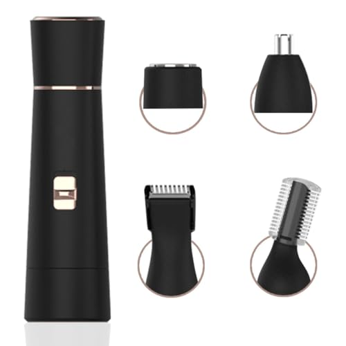 4-in-1 Bikini Trimmer for Women, Electric Razor Shaver for Face, Body, Wet & Dry Use, Hair Removal, USB Rechargeable (Black)