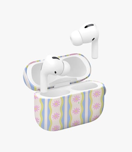 Image of Daisy Waves Glossy Case Compatible with AirPods Pro 1, Cute Pastel Floral Wavy Protective Hard Cover, Aesthetic Retro Y2K Flower Earbud Accessories for Women and Girls