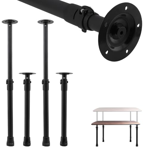 Frebuta Premade Round Metal Desk Legs 17 to 30inch Telescoping Round Office Table Legs Heavy Duty Set of 4 Stainless Steel Tube Portable DIY Furniture Screw in Table Legs Sturdy