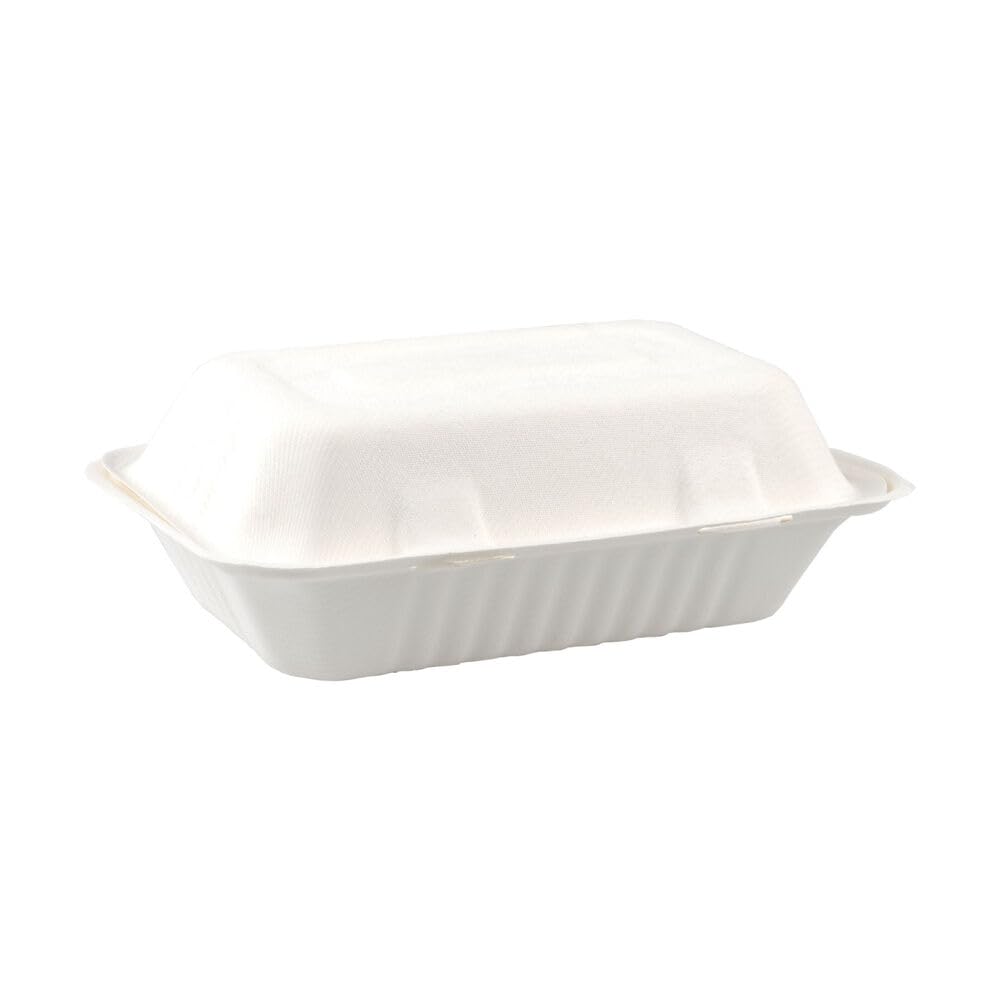 25 Menüboxen aus Bagasse, naturweiß, 23x15cm, 25Stk.