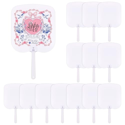 FINGERINSPIRE 14 PCS Church Fans Handheld Set 6.9x6.3 inch Sublimation Blanks Paddle Fan Double Sided Blank DIY Handheld Fan Plastic Blank Handheld Fan for Church Parties and DIY Crafting