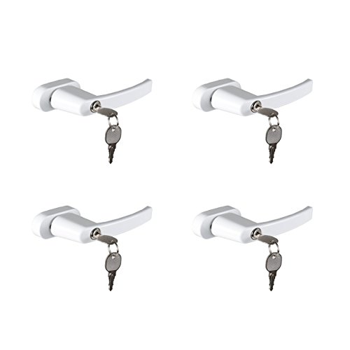 OLYMPIA FGS 100 - Lot de 4 poignées de fenêtre verrouillables avec 2 clés chacune | Verrouillage de fenêtre avec serrure | Carré 7 x 7 mm | Longueur de la tige 35 mm | Métal revêtu | Blanc