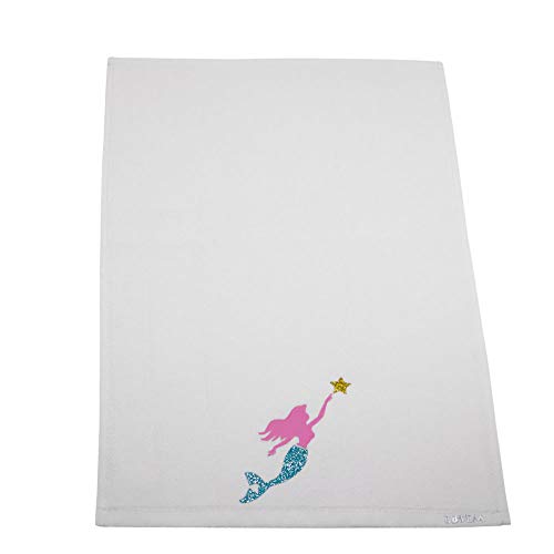 Ebsem Marine & Sea Life Hand Dish Towel 2 Pieces Set Premium Quality Turkish Towels Super Soft, Plush And Highly Absorbent Bath Hammam Gym Nautical Yacht Boat (White, Mermaid) #TOP2