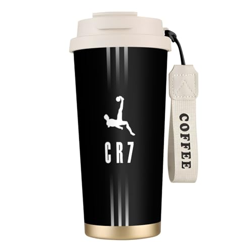 タンブラー クリスティアーノ・ロナウド Cr7 コーヒーカップ 500ml コンビニカップ ストロー付き 蓋付き おしゃれ 水筒 魔法瓶 マグカップ 316ステンレス製 保温保冷 大容量 ストラップ付き プレゼント