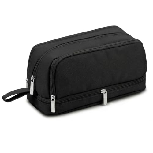Image of Multi-Compartment Travel Makeup Organizer Bag for Women, Large Capacity Cosmetic Pouch with Multiple Zipper Compartments, Makeup Brush Holder & Mesh Pocket, Portable Toiletry Storage Bag - Black