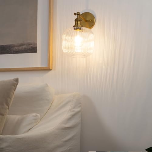 Image of Pathson Modern Wall Sconce Lamp Clear Striped Round Glass, Hardwired Vintage Wall Vanity Light Fixture for Farmhouse Living Room Bedroom Bathroom Loft