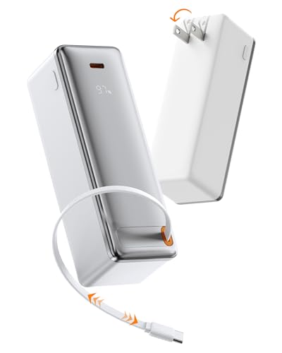 YKZ 3-in-1 Portable Charger 10000mAh, Power Bank with Retractable USB-C Cable & Foldable Wall Plug, 30W Max Travel Essential Battery Pack for iPhone 16/15 Series