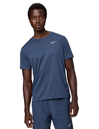 Nike Camiseta de corrida masculina Miler Dri-Fit UV de manga curta (DV9315-437, azul Trov&atilde;o)